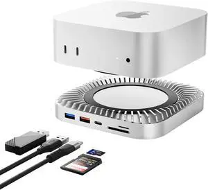 GIISSMO Mac mini M4 Dock with 4K@60 HDMI, 8TB M.2 NVMe SSD Enclosure, Mac mini Hub & Stand for Mac mini M4 and M4 Pro 2024 (10G USB A/C, 5G USB A*2, USB-C Charge, SD/TF, Audio)