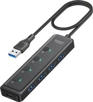 Selore USB 3.0 Hub, Selore 4-Port USB Hub Ultra-Slim Data USB Splitter USB Expander with 2 ft Compatible with A Port Laptop, for MacBook, Mac mini, iMac, PC, Flash Drive, HDD, Mouse,etc