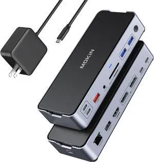 8K USB C Laptop Docking Station Dual Monitor,MOKiN Docking Station 3 Monitors with 2*DisplayPort,HDMI,15 in 1 USB C Dock 100W PD,6*USB Ports,Ethernet,SD&TF,for /HP/MacBook (Include Power Adapter)