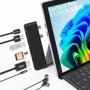 Surface Pro 11 USB C Hub, Surface Pro 9 Hub Docking Station with 4K HDMI, Thunerbolt 4 (8K Video+Data+100W PD), 2*USB 3.0, 3.5mm Audio, SD/TF, Adapter for Surface Pro 11/10/9/X