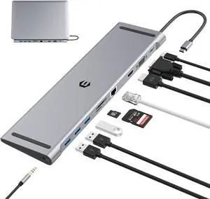 Docking Station,10 in 1 Docking Station Dual Monitor with 4k HDMI, Vga, 3xusb 3.0, Pd 100w, Ethernet, SD/TF Slots, Audio/Mic, USB Adapter for Laptop