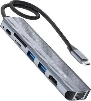 USB C Hub Ethernet HDMI Adapter for Mac MacBook Air/Pro Laptop, Multiport Dock with RJ45 Gigabit Ethernet, 4K HDMI, USB 3.0, SD/TF Card Reader, PD 100W Charging