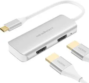 USB C to Dual HDMI Adapter, Newmight Dual Monitor Adapter Supports 4K@60Hz and Dual 4K@30Hz, Dual Monitor HDMI Splitter for MacBook, iPad, HP, , iPhone 15/16 Series (Silver)