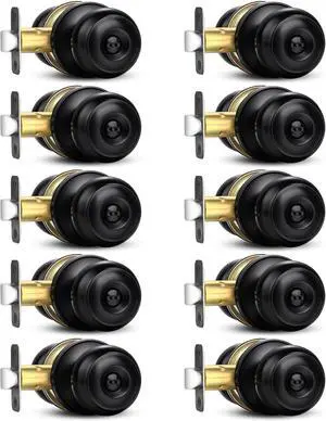 Privacy Door Knob, 10 Pack Matte Black Round Keyless Doorknobs Interior/Exterior Lockset, Privacy Locking Door Knobs for Bedroom/Bathroom, Black Modern Design Door Hardware