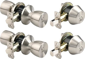 BRINKS - Bell Style Keyed Entry Door Knob and Single Cylinder Deadbolt Set, 2-Pack - Keyed Alike, Satin Nickel BRINKS - Bell Style Keyed Entry Door Knob and Single Cylinder Deadbolt Set, 2-Pack - Keyed Alike, Satin Nickel