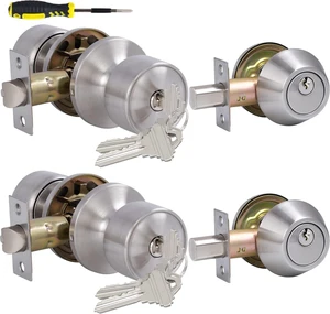 Lanwandeng 2 Sets Keyed Alike Entry Door Knobs and Single Cylinder Deadbolt Lock Combo Set Security for Entrance and Front Door, All Keyed Same Door Lock with Classic Satin Nickel Finish Lanwandeng 2 Sets Keyed Alike Entry Door Knobs and Single Cylinder Deadbolt Lock Combo Set Security for Entrance and Front Door, All Keyed Same Door Lock with Classic Satin Nickel Finish