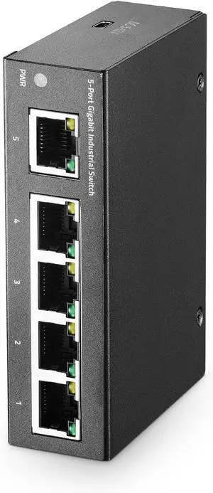 MokerLink 5 Port Gigabit Industrial DIN-Rail Ethernet Switch, Mini Size, Type-C Powered, Fanless LAN Splitter Hub, Unmanaged IP40 Network Switch (-40 to 185°F), 10Gbps Capacity