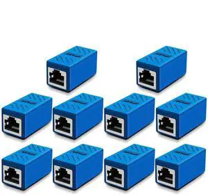 Oneme Ethernet Cable Extender,RJ45 Coupler, Extender Connector - Ethernet Coupler Female to Female (Blue 10 Pack)