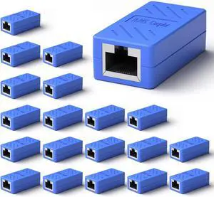 Ethernet Extender RJ45 Couplers Network Cable Coupler Cat 5 Coupling Lnternet Female to Female Connector Lnline Coupler for Cat5/ Cat5e/ Cat6e/ Cat7 Ethernet Extension Cable (Blue 20 PCE)