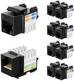 iwillink 10Gbps Cat6 Ethernet Coupler - 90-Degree Keystone Jack Adapter (Black) 10-Pack