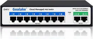 10-Port Ethernet PoE Switch (8 PoE Ports, 2 Uplink) with Extend Function, Easy Smart Managed Ethernet Switch, Plug & Play, Fanless Metal Design, VLAN, Qos,Desktop/Wall Mount