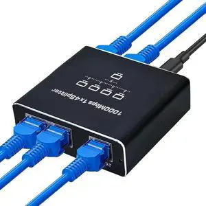 1000Mbps Ethernet Splitter 1 to 4 High Speed Ethernet Switch Gigabit Internet Network Splitter LAN Switch with USB C Power Cable for Cat5/5e/6/7/8 Cable