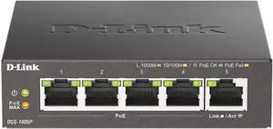 D-Link 5-Port Gigabit PoE+ Unmanaged/Plug and Play (60W Total PoE Budget 4xPort) Metal Compact Desktop Switch - (DGS-1005P)