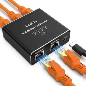 1 to 4 Ethernet Splitter - 1000Mbps LAN Splitter for Cat 5/6/7/8 Cables, Supports 4 Devices Simultaneously