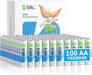 EBL AA Batteries 100 Pack Double A Batteries 1.5V Batteries AA Size Pack for Household and Business, Leakproof Alkaline Battery 10-Year Shelf Life