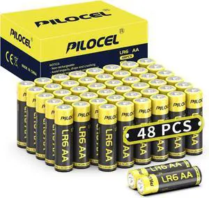 PILOCEL AA Batteries 48 Pack, High-Performance Alkaline AA Batteries 10-Year Shelf Life Double A Batteries with Long-Lasting Power for Household and Office Devices.