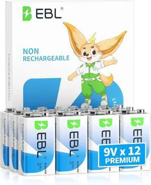 EBL 9 Volt Batteries 12 Pack, 7-Year Shelf Life, Long-Lasting Alkaline 9V Batteries for Household Business