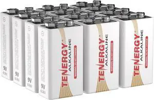 Tenergy 6LR61 9V Alkaline Battery, Non-Rechargeable Battery for Smoke Alarms, Guitar Pickups, Microphones and More, 12 Pack