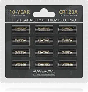 POWEROWL CR123A 3V Lithium Battery 12 Count, High Capacity 123A 123 C123 Batteries, Long-Lasting Power