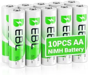 EBL 10 Counts AA Batteries 2500mAh 1.2V High Performance Precharged Ni-MH Rechargeable AA Batteries