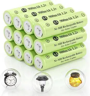AA 1.2V Ni-MH Rechargeable Battery, Double A 900mAh 1.2V Rechargeable Battery Pre-Charged, High Capacity for Garden Landscaping Outdoor Solar Light, String Light, Pathway Lights (12pack)