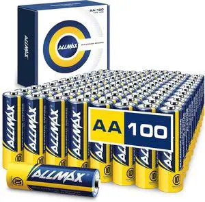 Allmax AA Maximum Power Alkaline Double A Batteries (100 Count)  Ultra Long-Lasting, Leakproof Design, 10-Year Shelf Life, Maximum Performance (1.5V)