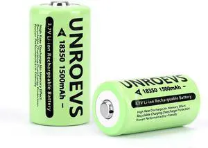2 Pack 3.7V 18350 Battery Rechargeable 1500 mAh High Capacity Button Top Li-ion INR 18350 Battery for Flashlight,Headlamp. (Button top)