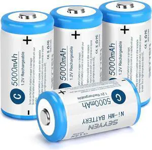 NiMH Rechargeable C Batteries 4 Pack,1.2V 5000mAh High Capacity NiMH C Batteries,Low Self Discharge Long Lasting Pre-Charged C Size Batteries(4Pcs)