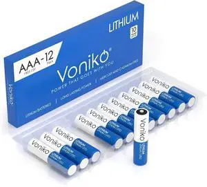 Voniko AAA Lithium Batteries, 12 Pack 1.5V 1250mah Lithium AAA BatteriesHigh Performance Triple AAA Long Lasting Battery for Flashlight, Toys, Remote Control, Alarm System (Non-Rechargeable)