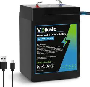 6V 7Ah LiFePO4 Lithium Battery 1 Pack, 6 Volt USB-C Rechargeable Lithium Iron Phosphate Battery, 2000+ Cycles, for Ride On Toy, Lantern, Deer Game Feeder, Emergency Light, Alarm System (F1 Terminal)