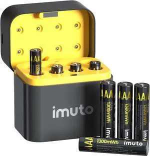 imuto Rechargeable AAA Batteries Lithium 8 Pack with Fast Charger,1300mWh 1.5V Output Triple a Lithium Batteries 1600 Cycles Long Lasting AAA Rechargeable Batteries