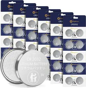 Brightown CR2032 Batteries, 3V Lithium Coin Cell Batteries, CR2032 Button Batteries for Small Electronic Devices, Watches, Key Fobs, Smart Sensors, Candles, etc. 8 Year Shelf Life (60 Count)