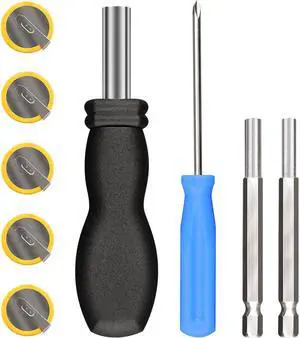 CR2032 Button Cell Battery, 5 Pack CR2032 Batteries with Tabs Bundled with 3.8 mm & 4.5 mm Security Screwdriver Game Bit Tool Set for NES, SNES and N64 Games - Batteries Individually Package