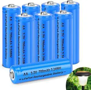 3.2v AA LiFePo4 Rechargeable Solar Battery 700mAh Low Self-Discharge for Solar Lights, Wall Lantern, Solar Post Lights (8 Pack)