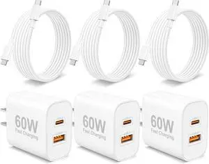 iPhone 17 16 15 Charger 3-Pack 60W Fast USB C Charger Block Type C Chargers Super Fast Charging for iPhone 17/17 Pro/17 Pro Max/Air/16/16 Plus/16 Pro/15/15 Pro Max iPad with 6FT USB-C Cable Cord iPhone 17 16 15 Charger 3-Pack 60W Fast USB C Charger Block Type C Chargers Super Fast Charging for iPhone 17/17 Pro/17 Pro Max/Air/16/16 Plus/16 Pro/15/15 Pro Max iPad with 6FT USB-C Cable Cord