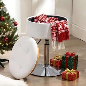 LUE BONA 360°Swivel Vanity Stool Chair for Makeup Room, Height Adjustable Stool for Vanity with Storage, Small White Faux Leather for Bathroom, Living Room LUE BONA 360°Swivel Vanity Stool Chair for Makeup Room, Height Adjustable Stool for Vanity with Storage, Small White Faux Leather for Bathroom, Living Room