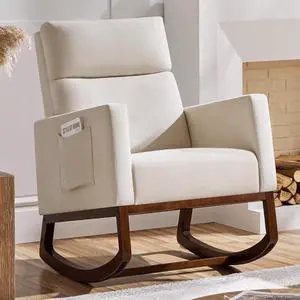 Yaheetech 28in Wide Padded High Back Nursery Rocking Chair, Beige Polyester Yaheetech 28in Wide Padded High Back Nursery Rocking Chair, Beige Polyester