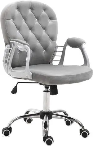 Vinsetto Velvet Home Office Chair Button Tufted Padded Armrests Gray | Desk Chair, Adjustable Height, Swivel Wheels Vinsetto Velvet Home Office Chair Button Tufted Padded Armrests Gray | Desk Chair, Adjustable Height, Swivel Wheels