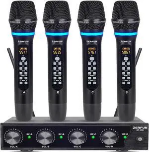 4 Channel Rechargeable Wireless Microphone System, Pro UHF Metal Handheld Wireless Microphones Cordless Mics with Echo Treble BASS VOL Channel Control for Karaoke Singing Church(GT-200) 4 Channel Rechargeable Wireless Microphone System, Pro UHF Metal Handheld Wireless Microphones Cordless Mics with Echo Treble BASS VOL Channel Control for Karaoke Singing Church(GT-200)