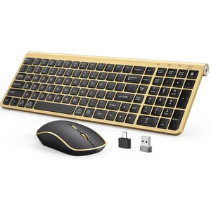 JOYACCESS Black Gold Wireless Keyboard Mouse Combo,Ergonomic Cordless Keyboard with Adjustable Tilt,Comfortable and Quiet Mouse for Laptop,Computer,PC JOYACCESS Black Gold Wireless Keyboard Mouse Combo,Ergonomic Cordless Keyboard with Adjustable Tilt,Comfortable and Quiet Mouse for Laptop,Computer,PC