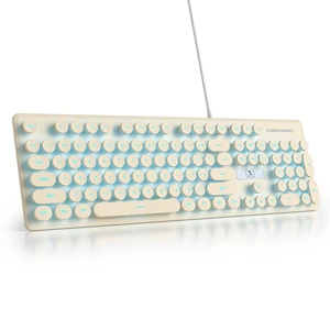surmen Cute Quiet Keyboard Wired Retro Typewriter, Full Size Soft Keyboards with Number Pad, Round Keys, Backlit USB for Office, Desktop, Laptop (Beige) surmen Cute Quiet Keyboard Wired Retro Typewriter, Full Size Soft Keyboards with Number Pad, Round Keys, Backlit USB for Office, Desktop, Laptop (Beige)