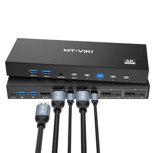 MT-VIKI 8K Displayport KVM Switch 4 in 1 Out DP1.4 with 4 USB 3.0 Ports, Support 8K@60Hz 4K@144Hz Share 1 Monitor Keyboard Mouse U-Disk Printer, with 4 USB A to C Cables MT-VIKI 8K Displayport KVM Switch 4 in 1 Out DP1.4 with 4 USB 3.0 Ports, Support 8K@60Hz 4K@144Hz Share 1 Monitor Keyboard Mouse U-Disk Printer, with 4 USB A to C Cables