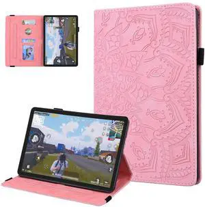 Dteck for Amazon Fire Max 11 (13th Gen, 2023 Release) Embossed Flower Folio Case with Stand, Adjustable Viewing Angles, Card Slots, Elastic Pen Loop Holder, PU Leather Lightweight Slim Cover (Pink)