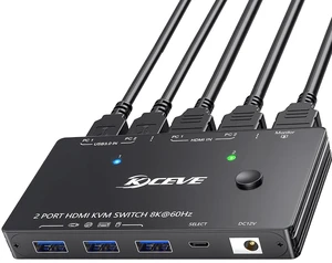 8K HDMI KVM Switch 1 Monitors 2 Computers, 8K@60Hz/4K@120Hz KVM Switch for 2 Computers Sharing 1 Monitors, Keyboard, Mouse,with 2 USB Cables,Controller and Power Adapter 8K HDMI KVM Switch 1 Monitors 2 Computers, 8K@60Hz/4K@120Hz KVM Switch for 2 Computers Sharing 1 Monitors, Keyboard, Mouse,with 2 USB Cables,Controller and Power Adapter