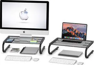 Simple Houseware Mesh Monitor Stand Riser, Black, 2 Pack Simple Houseware Mesh Monitor Stand Riser, Black, 2 Pack