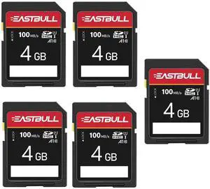 EASTBULL 5-Pack of SD Card 4GB Class 10 SD Card U1 V30 High-Speed 100MB/s Read SDHC Memory Card for Camera, Full HD Video, with 5 Mini Cases (4 GB, 5 Pack) EASTBULL 5-Pack of SD Card 4GB Class 10 SD Card U1 V30 High-Speed 100MB/s Read SDHC Memory Card for Camera, Full HD Video, with 5 Mini Cases (4 GB, 5 Pack)