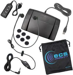 ECS 3.5 mm Stereo and Mono Audio Transcription Headset with Infinity-3 USB Foot Pedal - Includes USB Hub and Ear Cushions ECS 3.5 mm Stereo and Mono Audio Transcription Headset with Infinity-3 USB Foot Pedal - Includes USB Hub and Ear Cushions