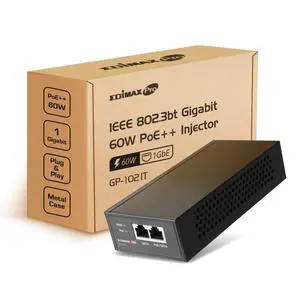 Edimax Pro Gigabit PoE++ 60W (30W/15W Compatible) Injector Adapter, Adds Power to PoE Powered Device (PD) Device for up to 100 Meters (328ft), Supports 802.3af 802.3at 802.3bt, GP-102IT Edimax Pro Gigabit PoE++ 60W (30W/15W Compatible) Injector Adapter, Adds Power to PoE Powered Device (PD) Device for up to 100 Meters (328ft), Supports 802.3af 802.3at 802.3bt, GP-102IT