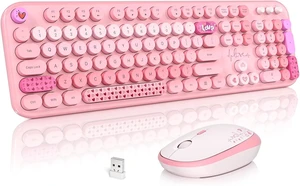 2.4GHz Retro Typewriter Wireless Keyboard & Mouse Combo Cute Full-Size Keyboard for PC/Desktop/Laptop/Windows (Pink Colorful) 2.4GHz Retro Typewriter Wireless Keyboard & Mouse Combo Cute Full-Size Keyboard for PC/Desktop/Laptop/Windows (Pink Colorful)