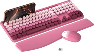Wireless Keyboard & Mouse Combo with Phone Holder (Rose-Red Colorful) Wireless Keyboard & Mouse Combo with Phone Holder (Rose-Red Colorful)